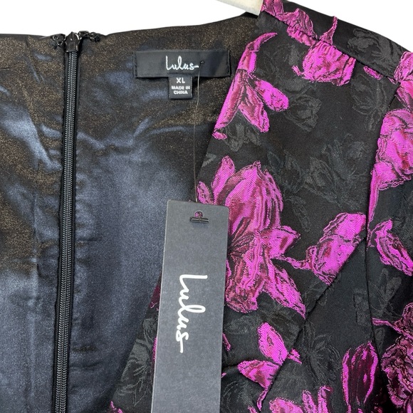 NEW Lulus Elegant Taste Floral Jacquard Mini Dress Black Gray Bright Pink XL NWT - Picture 12 of 16